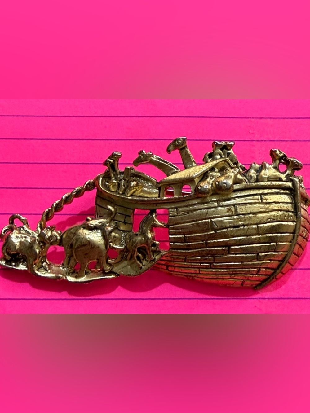 Gold Tone Noah's Arc Metal Brooch Pin
